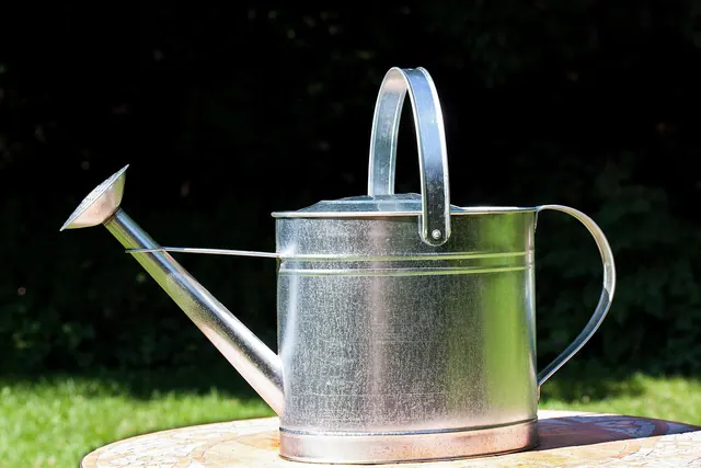 watering can, sprinkler, vessel, to water, shower, zinc plated, metal, sheet, item of use, reflection, gardening, nature, garden, irrigation, summer