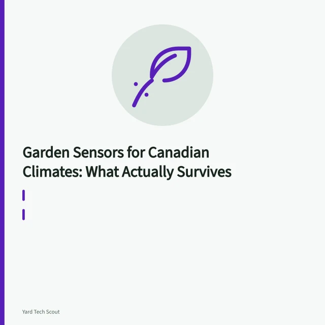 Soil moisture probe inserted in frosty garden bed soil before winter. Garden Sensors for Canadian Climates: What Actually Survives