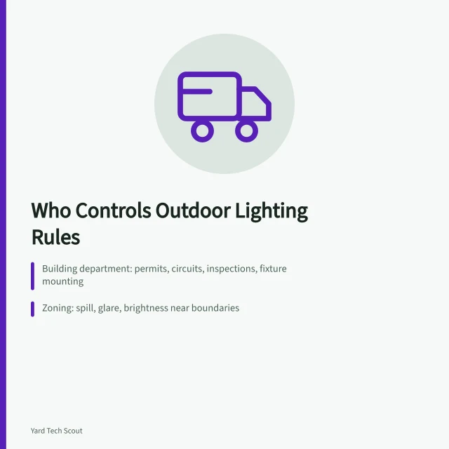 Outdoor lighting rules from building, zoning, association, and pesticide agencies. 4 things to understand about outdoor lighting controls