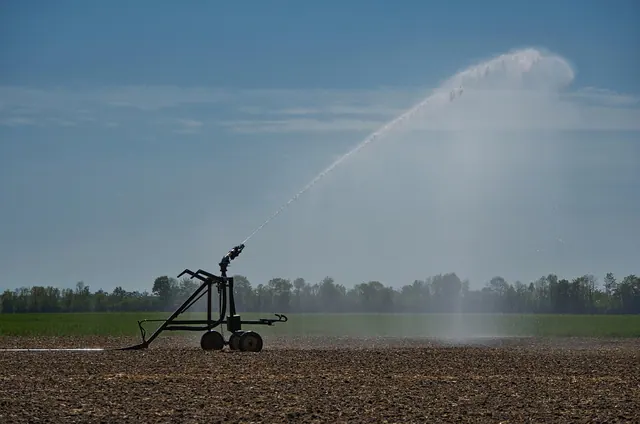 irrigation, agriculture, water, field, sprinkler, spring, nature, heaven, clouds, water jet, irrigation system, sprinkler system, no rain, dry, drought, dryness, sunny, warm, wet, 