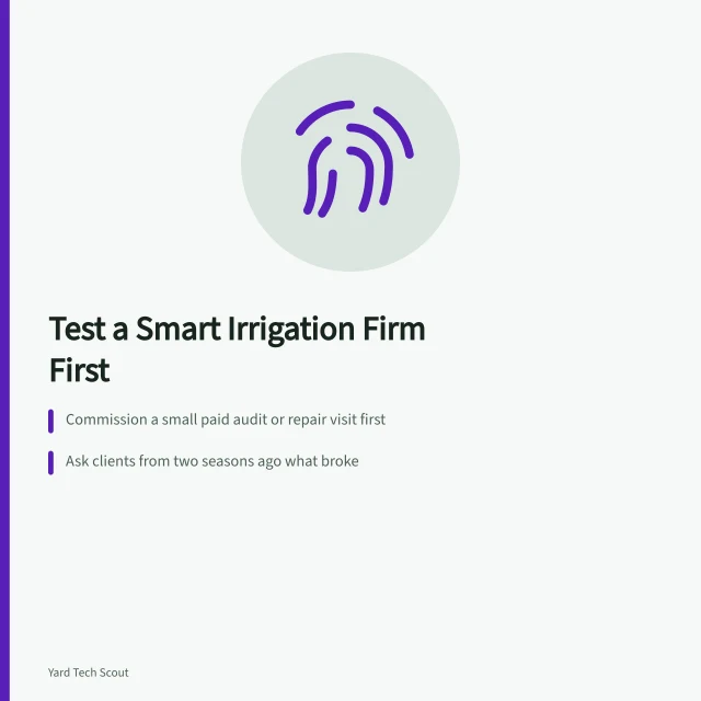 Checklist for vetting a smart irrigation company before signing. Testing a smart irrigation company with a small paid job before signing