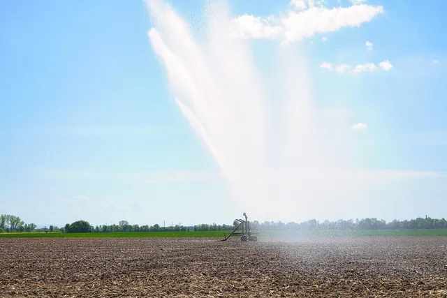 irrigation, agriculture, water, field, sprinkler, spring, nature, heaven, clouds, water jet, irrigation system, sprinkler system, no rain, dry, drought, sunny, warm, wet, weather, 