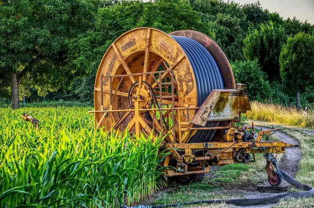 hose reel, irrigation, agriculture, water, big, nature, landscape, corn, field, meal, sprinkler, sprinkler system, hdr, high dynamic range, contrast, irrigation, irrigation, irriga