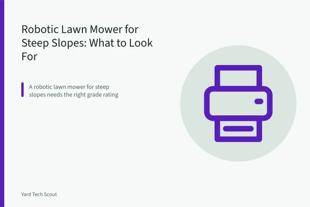 Robotic lawn mower climbing a steep grassy slope. Robotic Lawn Mower for Steep Slopes: What to Look For