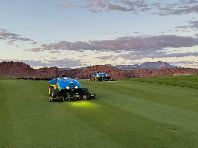 FireFly AMP electric autonomous reel mowers maintained the fairways for the PGA Tour's Black Desert Championship October 9-13, 2024 in Ivins, Utah. 5 things to weigh up on robotic yard equipment