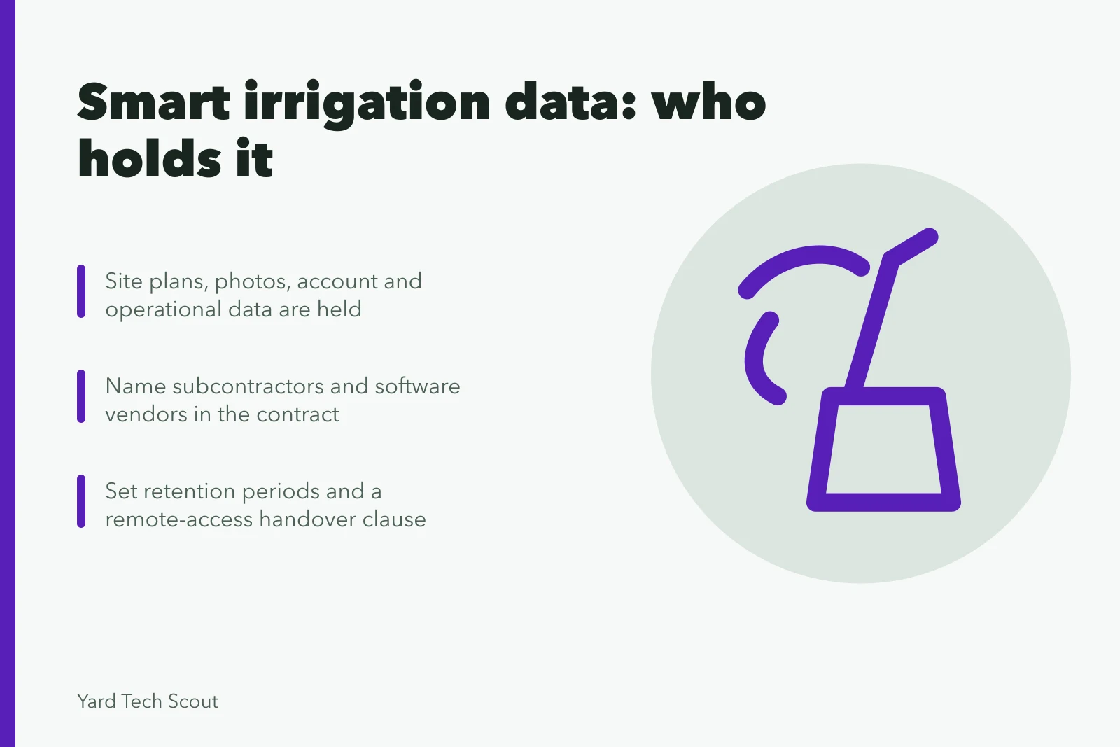 Contract checklist for smart irrigation data privacy and retention terms. Your smart irrigation company: what it probably knows, and who else sees it