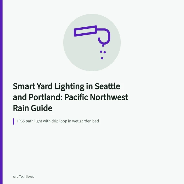 IP65 path light with drip loop in wet garden bed. Smart Yard Lighting in Seattle and Portland: Pacific Northwest Rain Guide