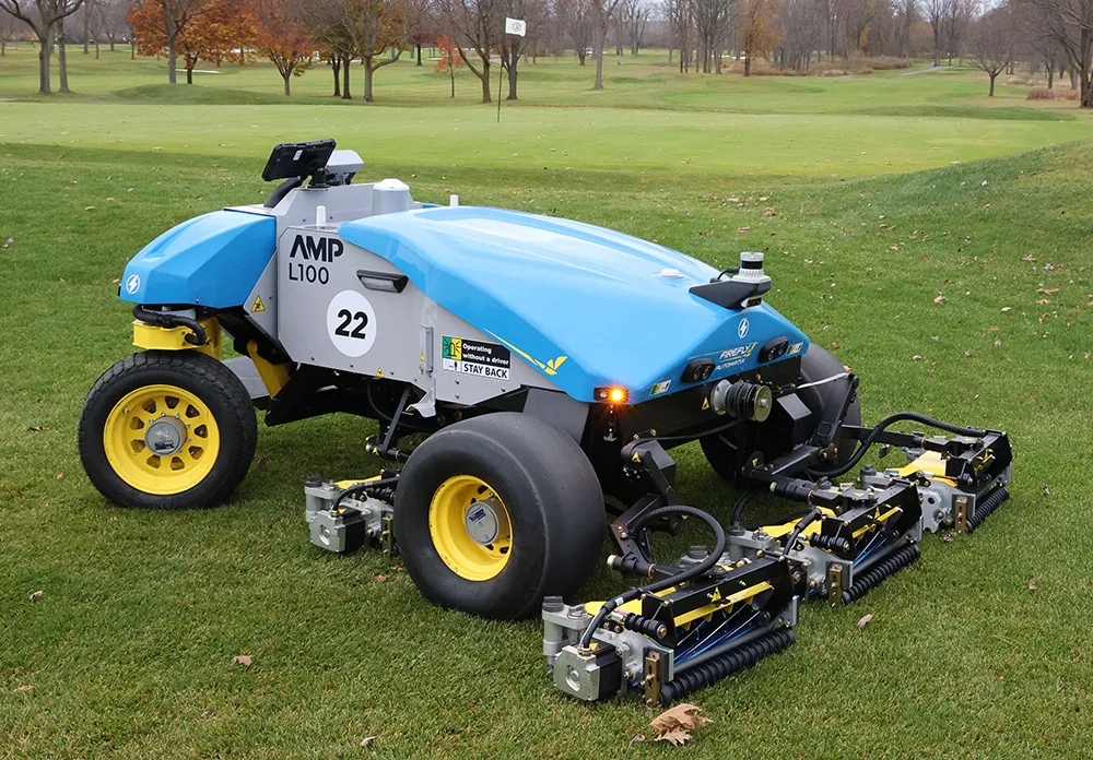 Robotic reel mower by FireFly Automatix with RTK GPS and LFP battery. Robotic yard equipment reviewed: what holds up and what does not